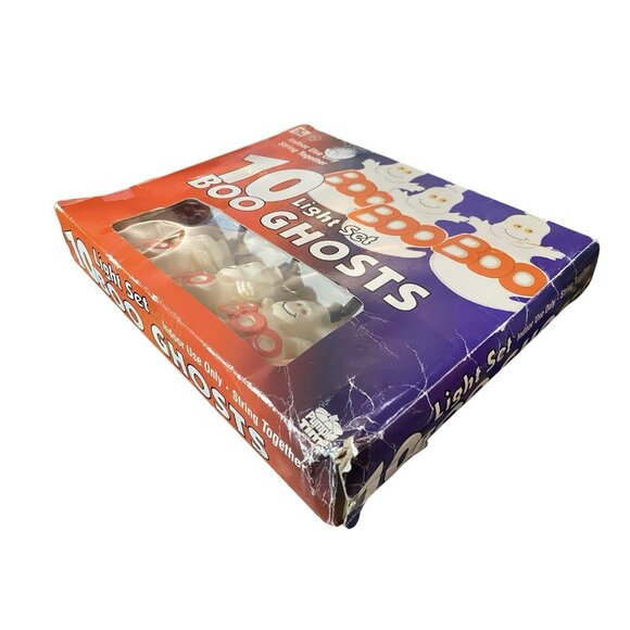 Vintage Halloween Ghost “Boo” String Lights Blow Mold Set Of 10 Pumpkin Time Box - Picture 5 of 5